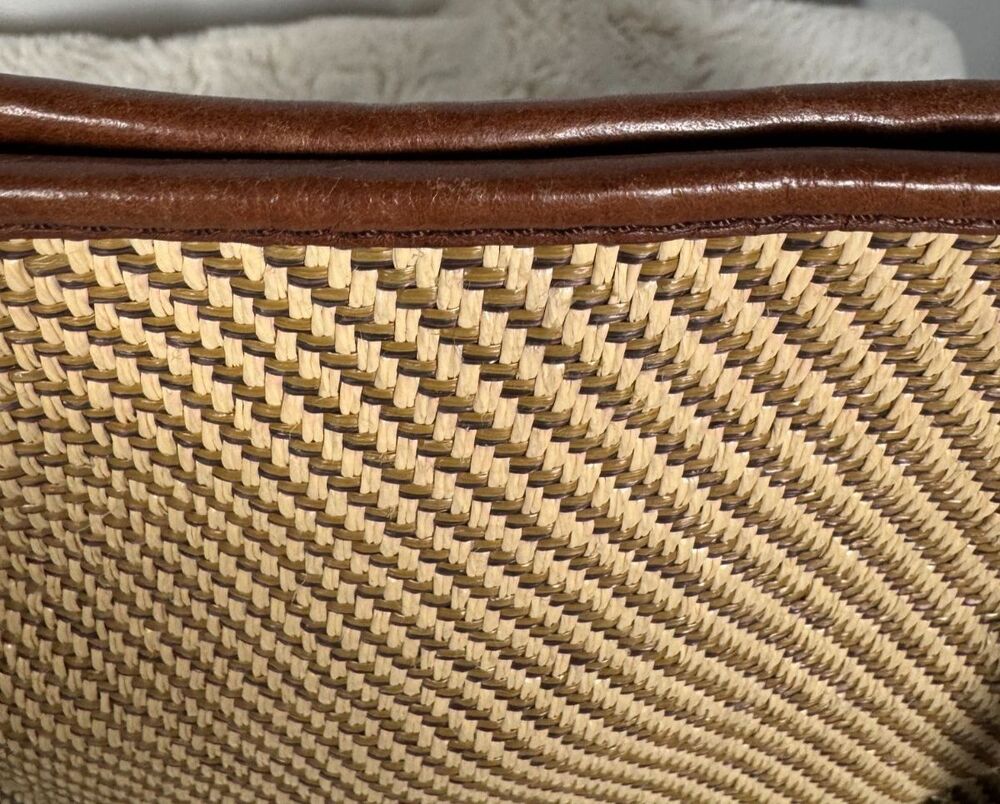 EUC Banana Republic Tan & Brown Woven Shoulder Bag Leather Trim Silver hardware - Picture 12 of 13